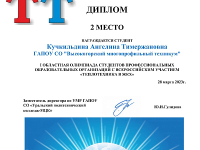 Кучкильдина Ангелина Тимержановна 2 место